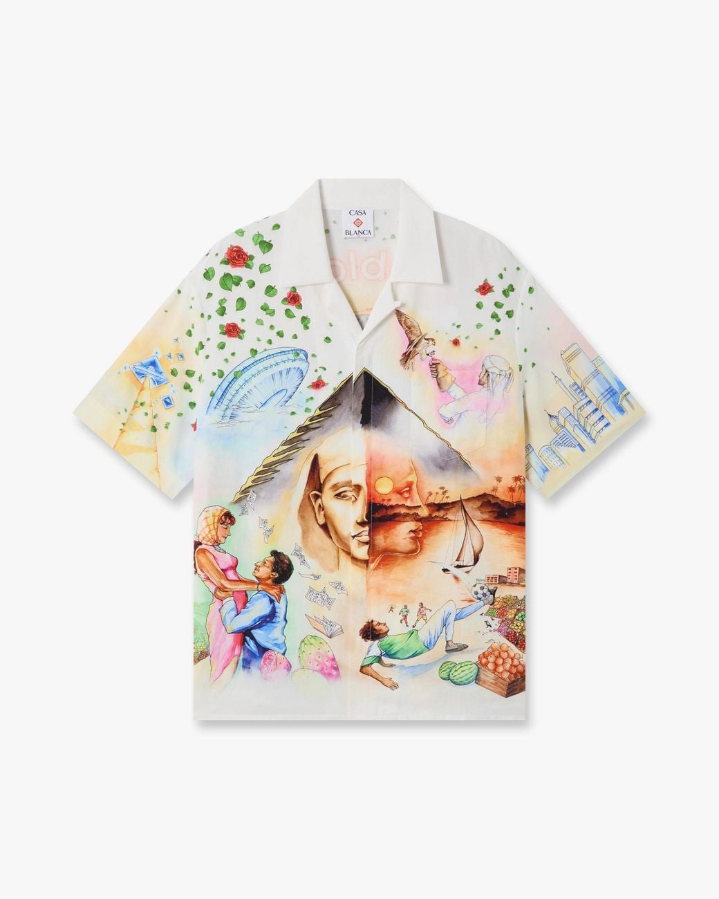 Casablanca Paris White Arts Egyptiens Short Sleeve Linen Shirt, By for men