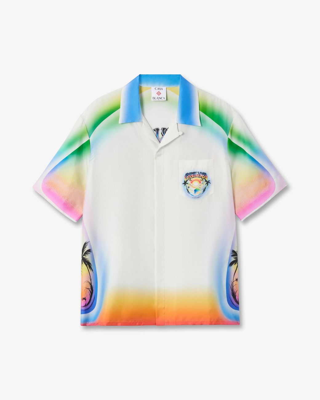 Casablanca Paris Blue Multicolour Airspray Short Sleeve Silk Shirt, By for men