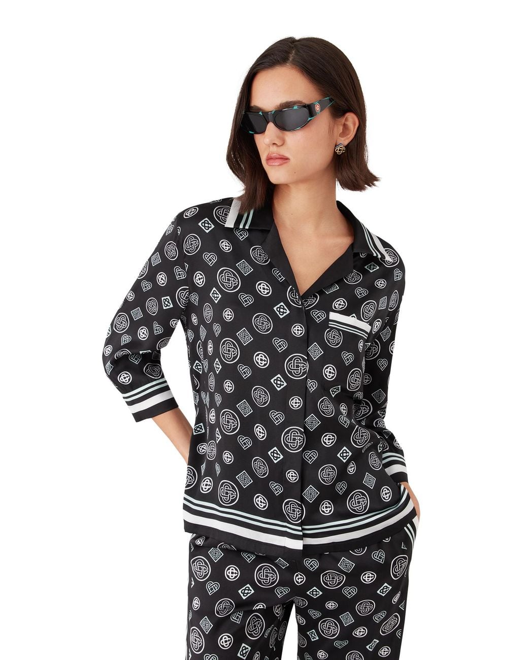 Casablanca Paris Black Monogram Pyjama Silk Satin Shirt for men