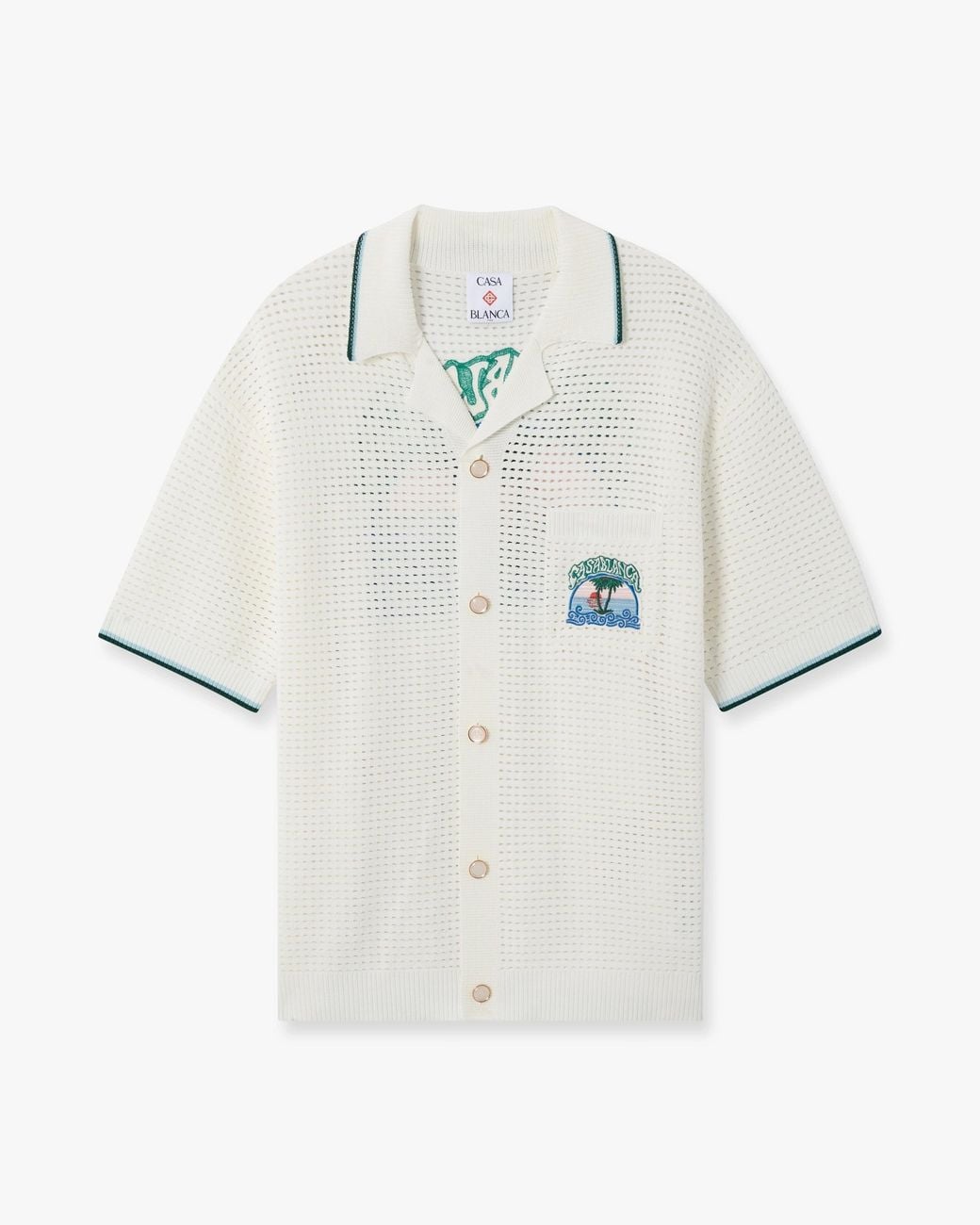 Casablanca Paris White Palm Tree Emblem Crochet Short Sleeve Shirt, By for men
