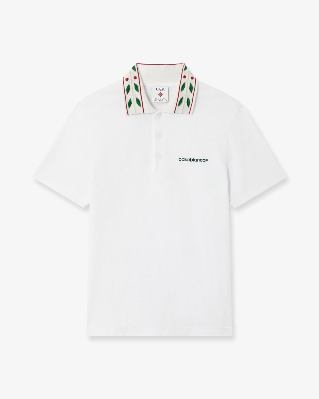 Casablanca Paris White Laurel Pique Short Sleeve Polo Shirt, By for men