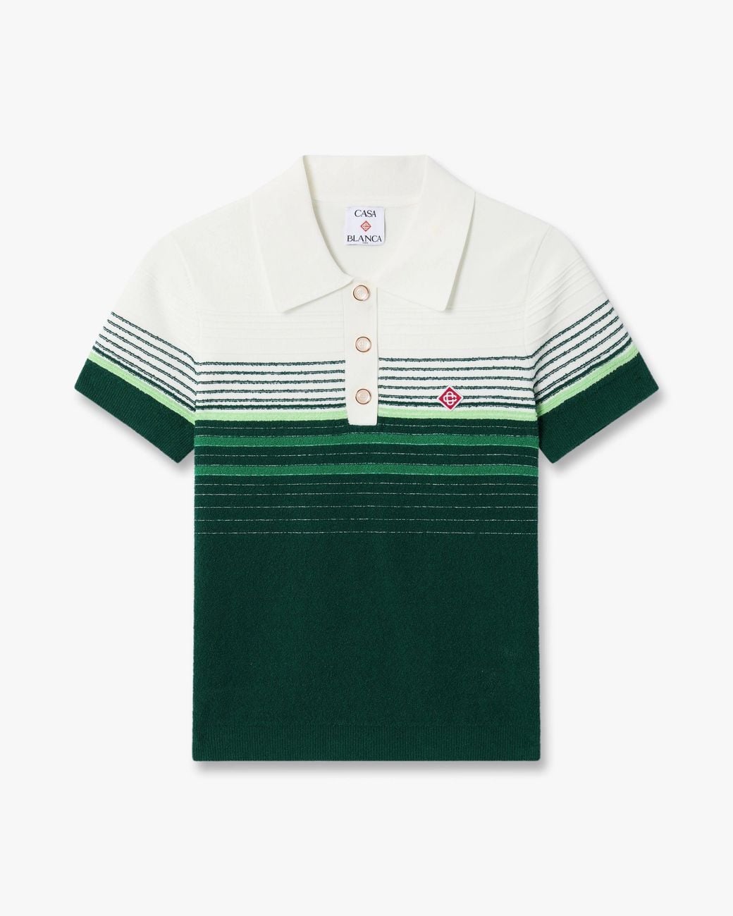 Casablanca Paris Green Boucle Stripe Short Sleeve Polo Shirt, By