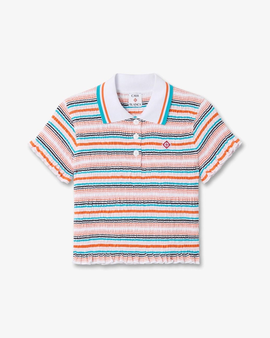 Casablanca Paris Blue Multicolour Striped Shirred Short Sleeve Polo Shirt, By for men