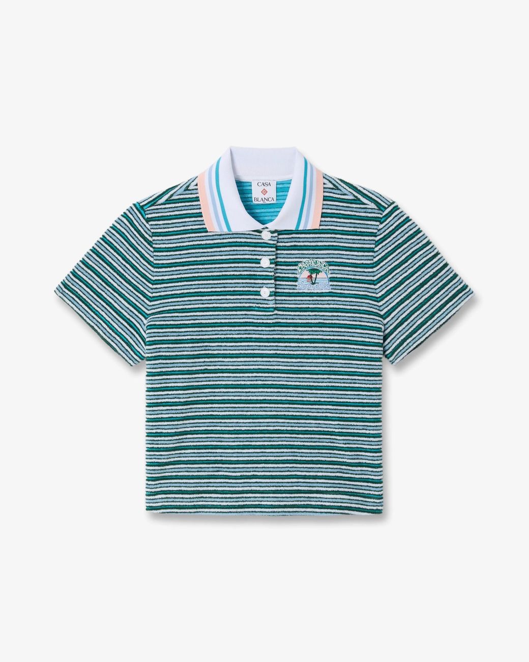 Casablanca Paris Blue Striped Towelling Short Sleeve Polo Shirt, By for men