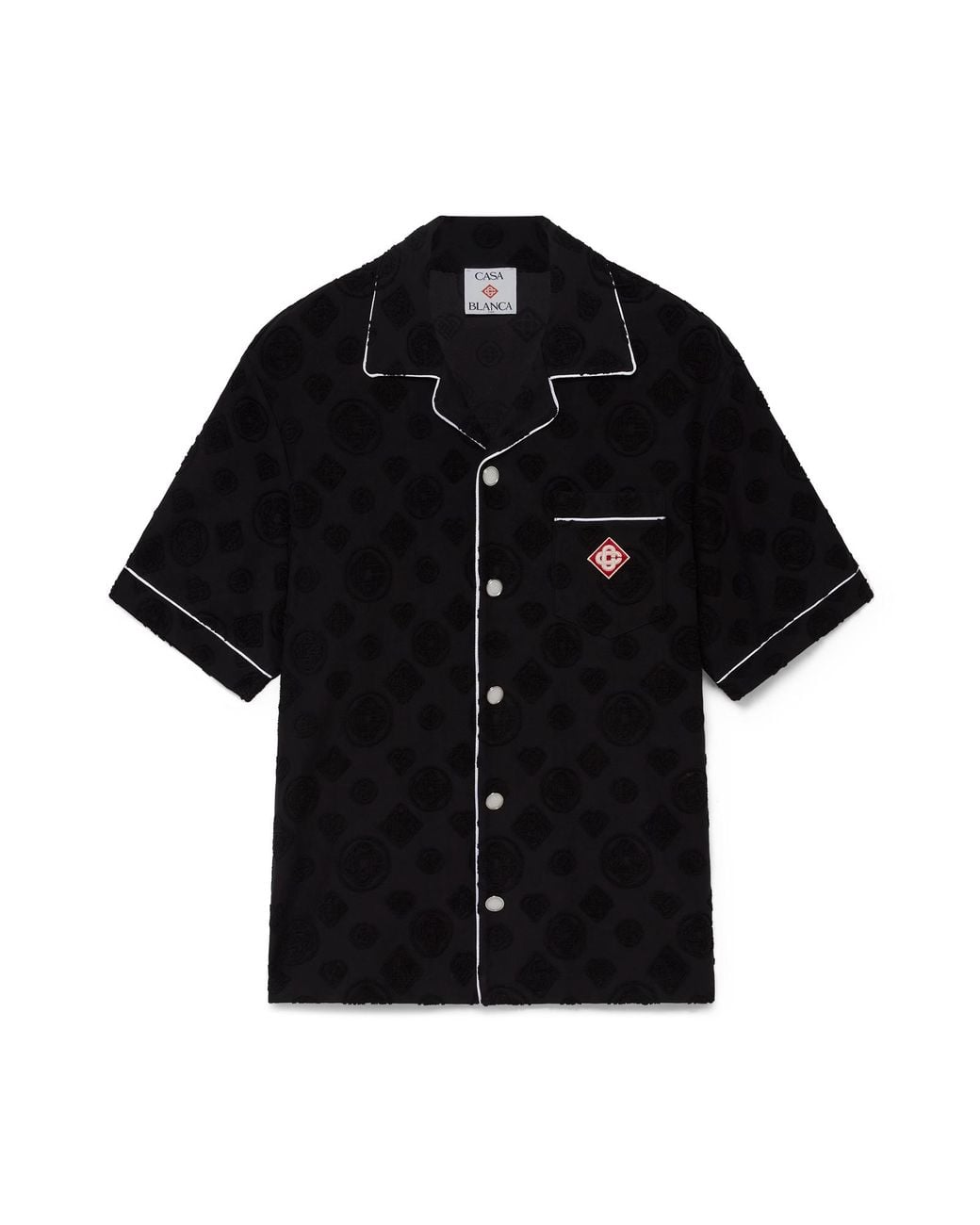 Casablanca Paris Black Chemise À Manches Courtes En Tissu Éponge À Monogramme for men