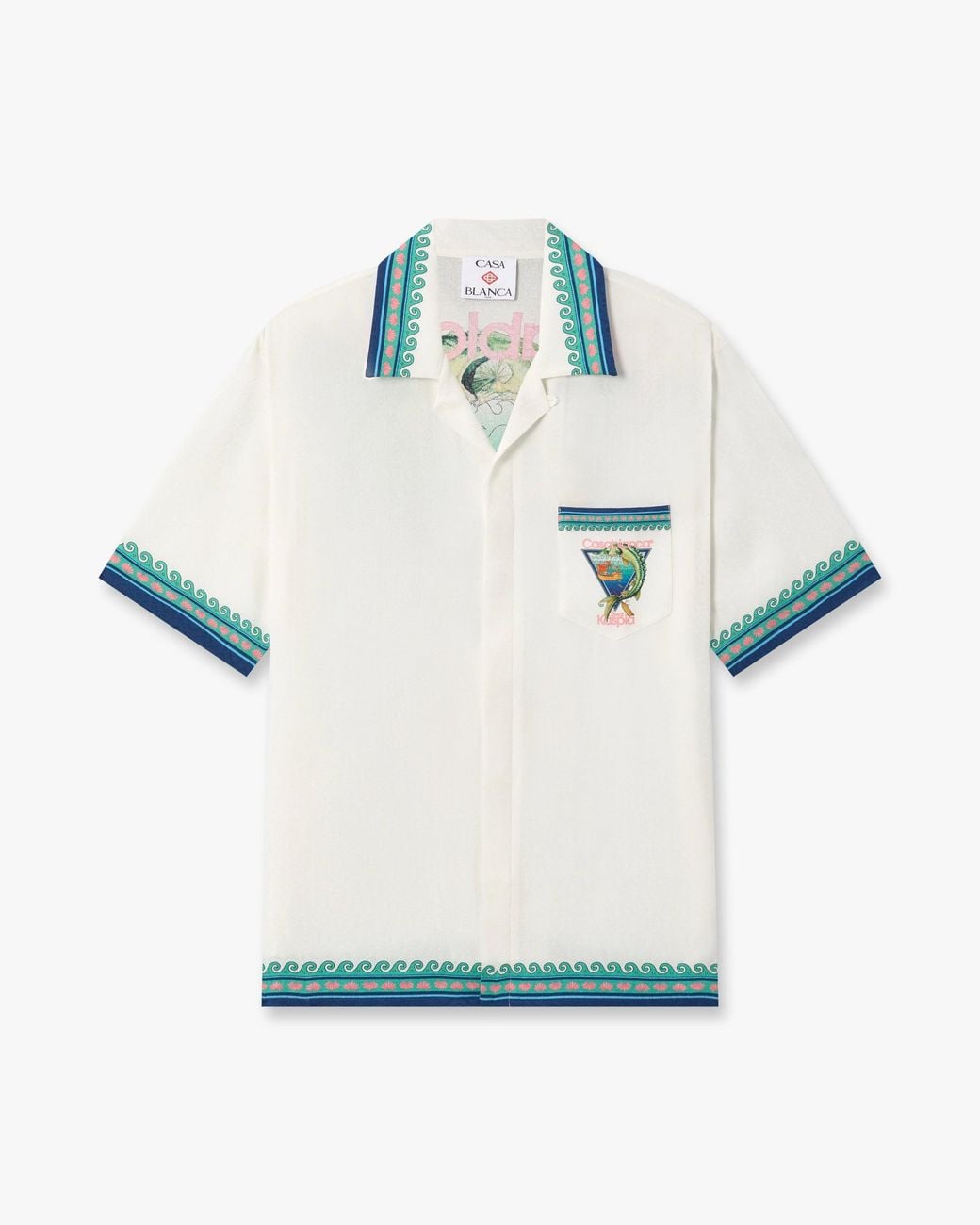 Casablanca Paris Blue Casa Kaspia New York Club Icon Short Sleeve Silk Shirt for men