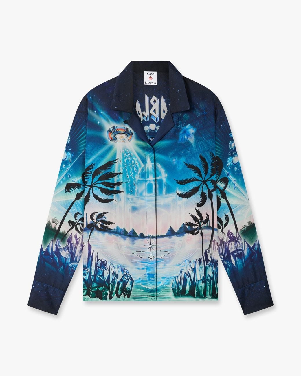 Casablanca Paris Blue Crystal Alchemy Long Sleeve Silk Twill Shirt, By