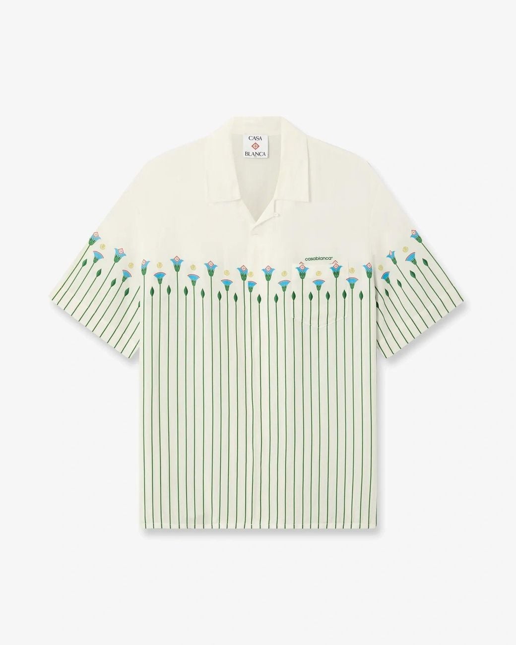 Casablanca Paris White Linen Floral Stripe Sporty Short Sleeve Shirt, By for men