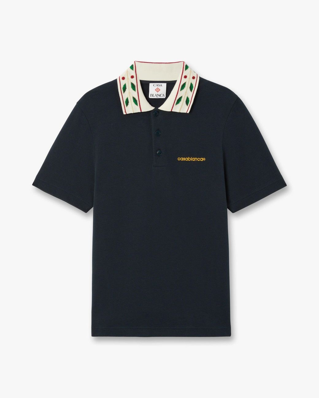 Casablanca Paris Blue Laurel Pique Short Sleeve Polo Shirt, By for men