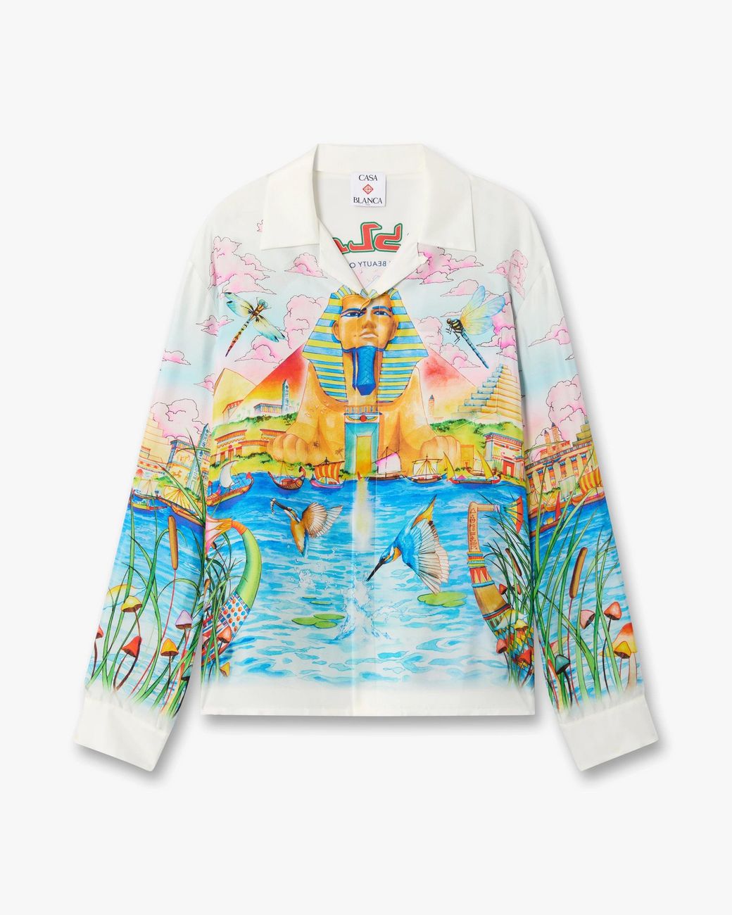 Casablanca Paris White Multicolour Egypt As It Was Long Sleeve Linen Shirt, By for men