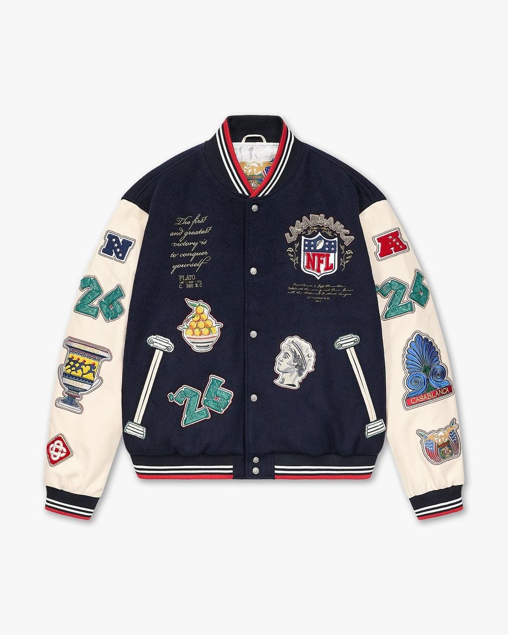 Casablanca Paris Blue Nfl Paris Game Leather Varsity Jacket, By for men