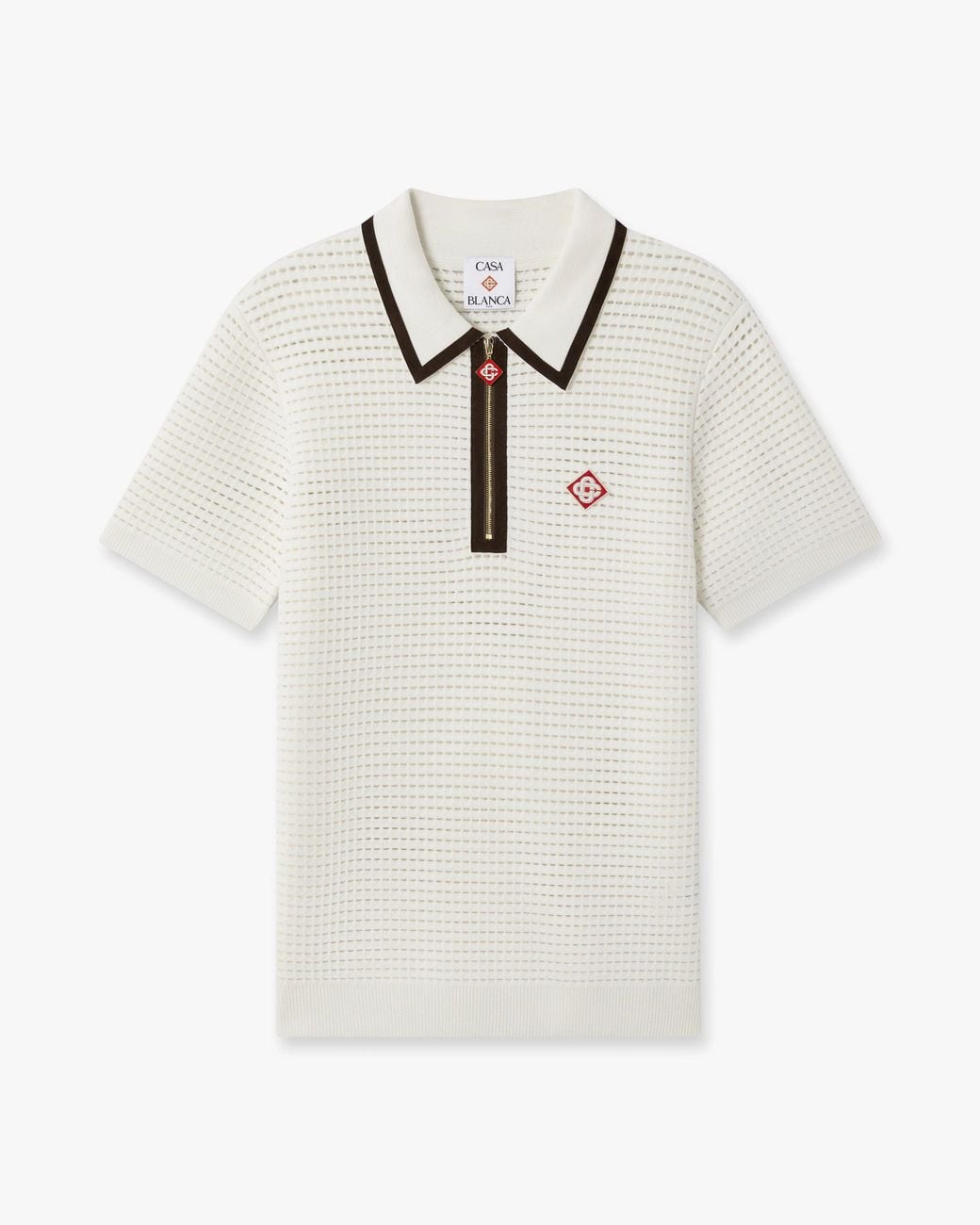 Casablanca Paris White Wool Waffle Stitch Short Sleeve Polo Shirt, By for men