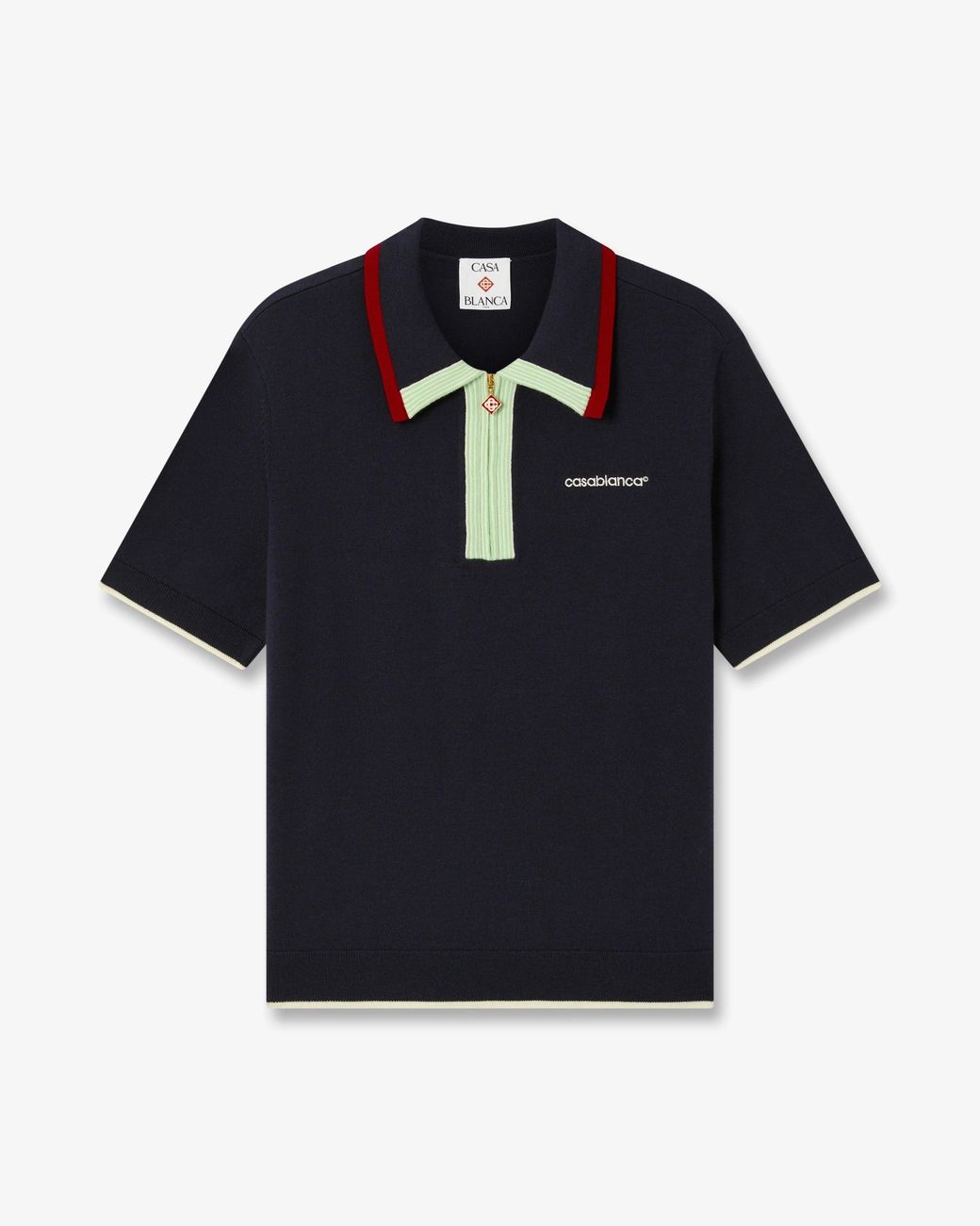 Casablanca Paris Blue Merino Short Sleeve Polo Shirt, By for men