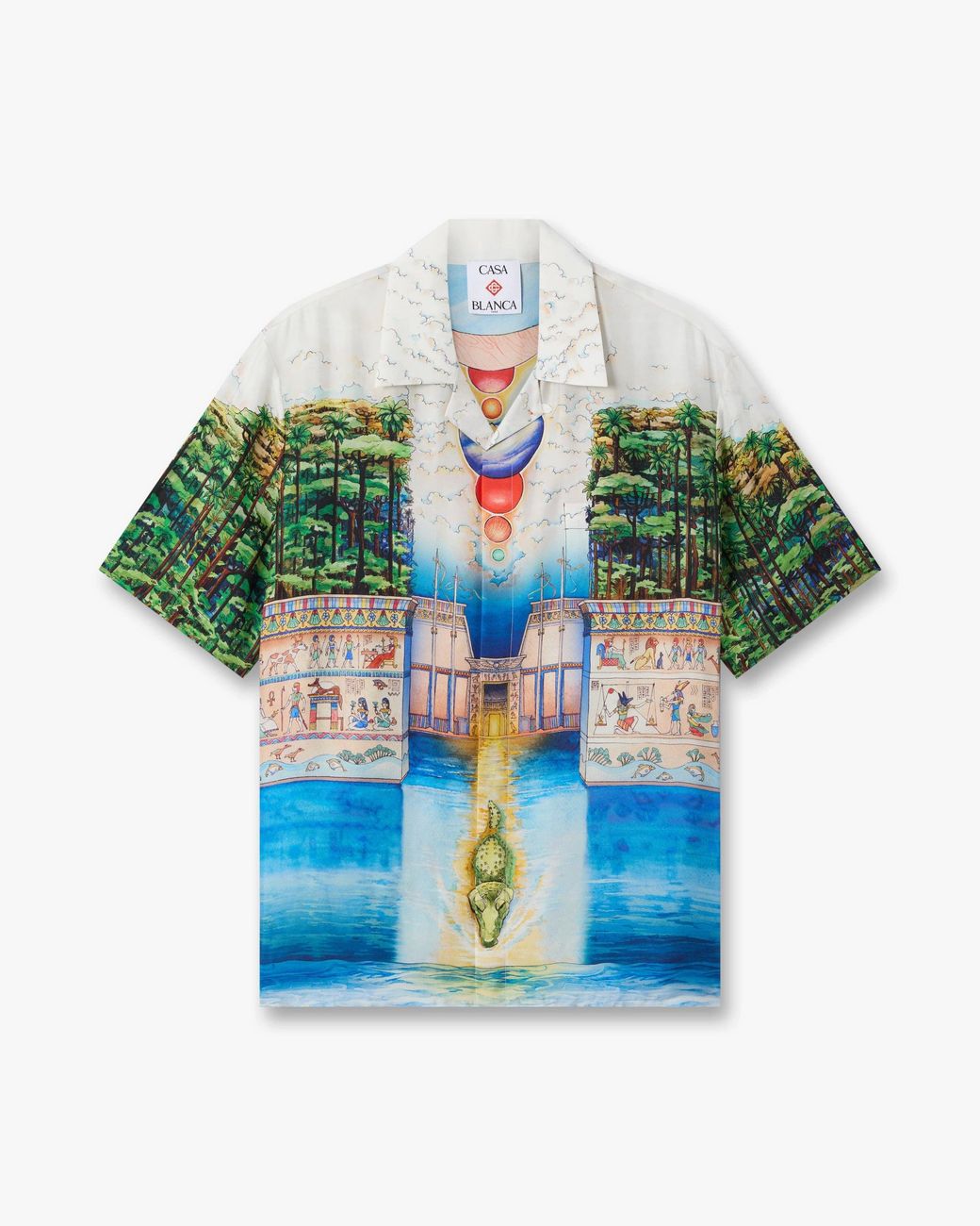 Casablanca Paris Blue Multicolour Trompe L'Oeil Short Sleeve Silk Shirt, By for men