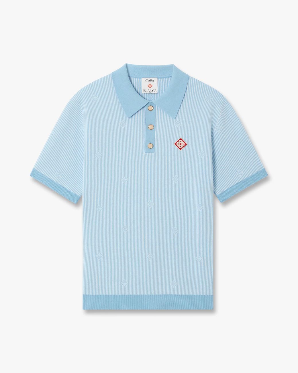 Casablanca Paris Blue Pinstripe Short Sleeve Knit Polo Shirt, By for men