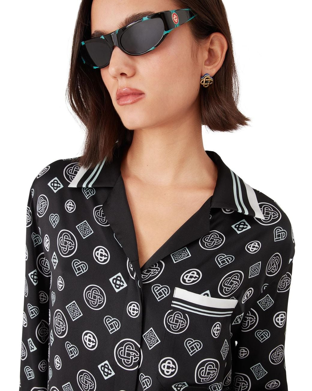 Casablanca Paris Black Monogram Pyjama Silk Satin Shirt for men