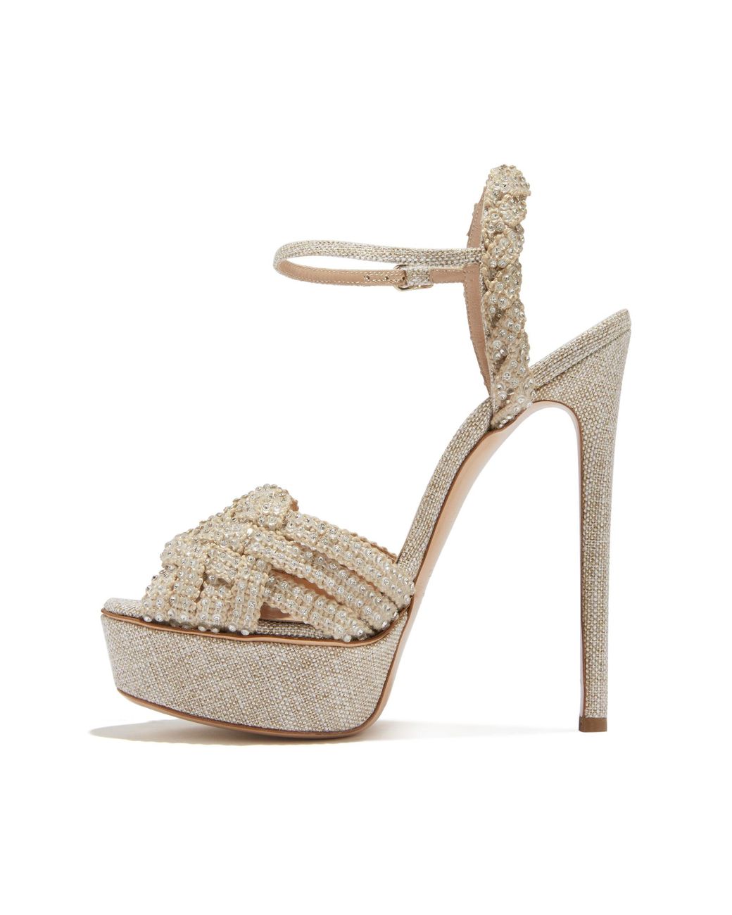 Casadei Flora Brightness, Platforms, Naturale And Gold, Linen Mixed With  Lurex in White | Lyst