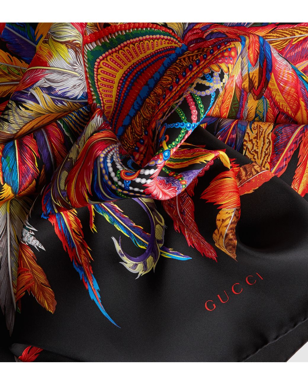 Gucci Feathers Print Silk Scarf in Black | Lyst UK