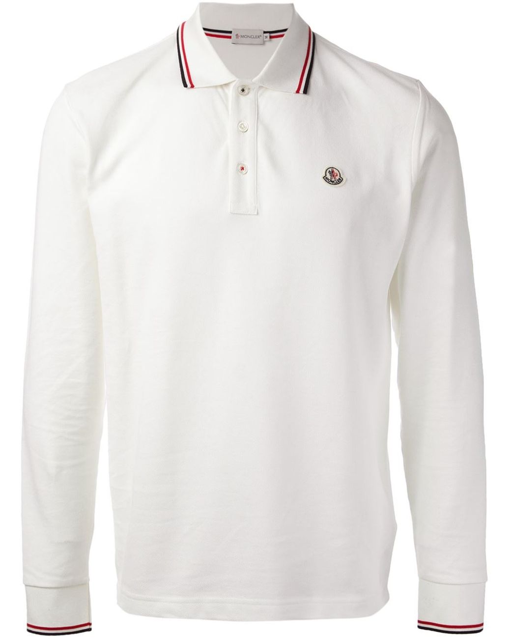 Moncler Long Sleeve Polo Shirt in White for Men | Lyst