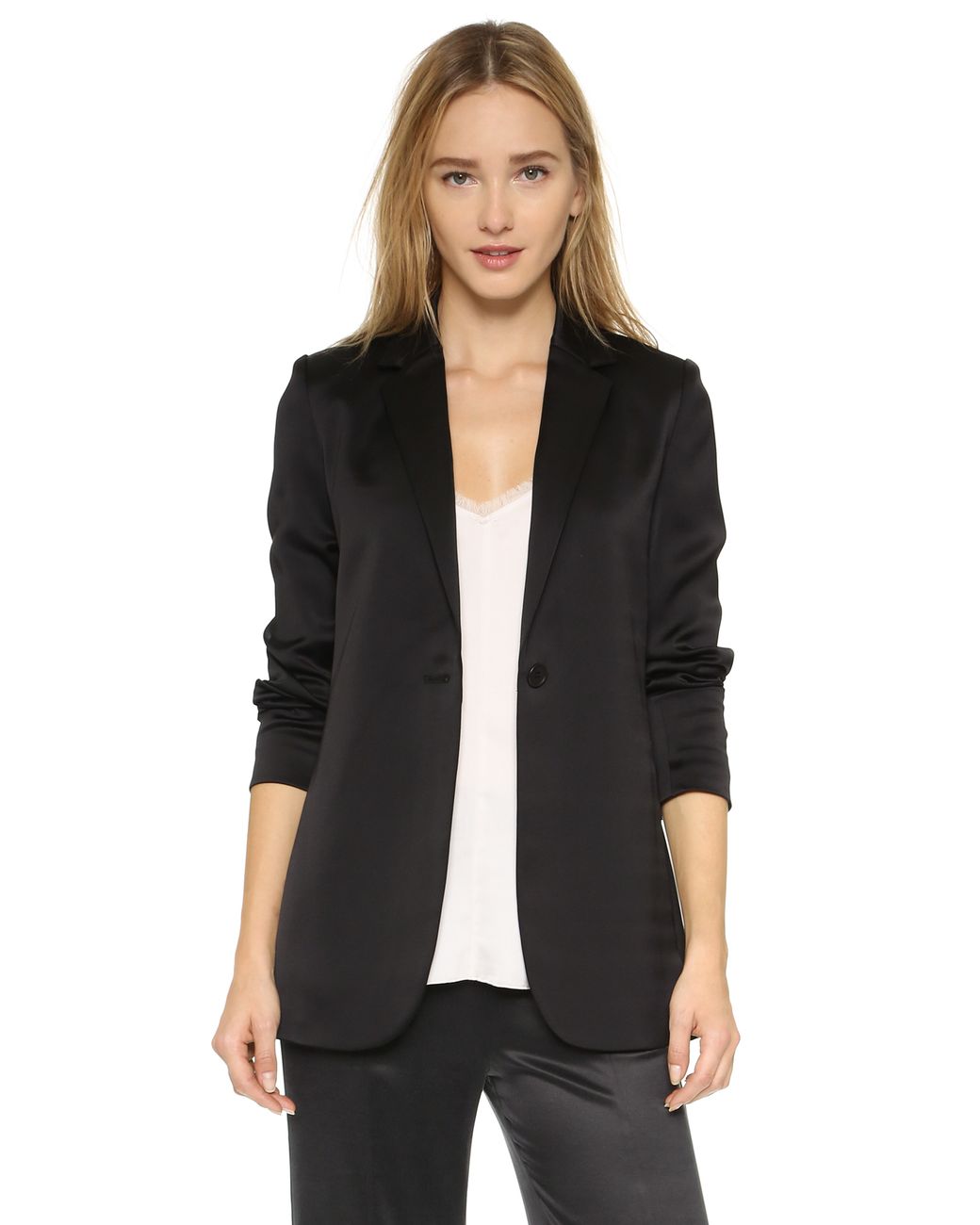 Theory Dalingwood Satin Blazer in Black Lyst