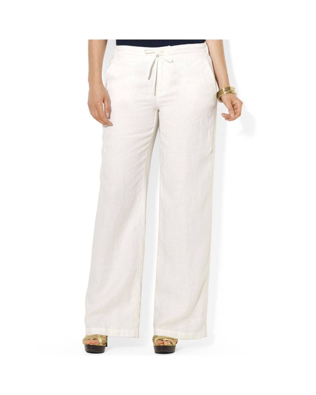 Lauren by Ralph Lauren Plus Size Wideleg Linen Pants in White Lyst