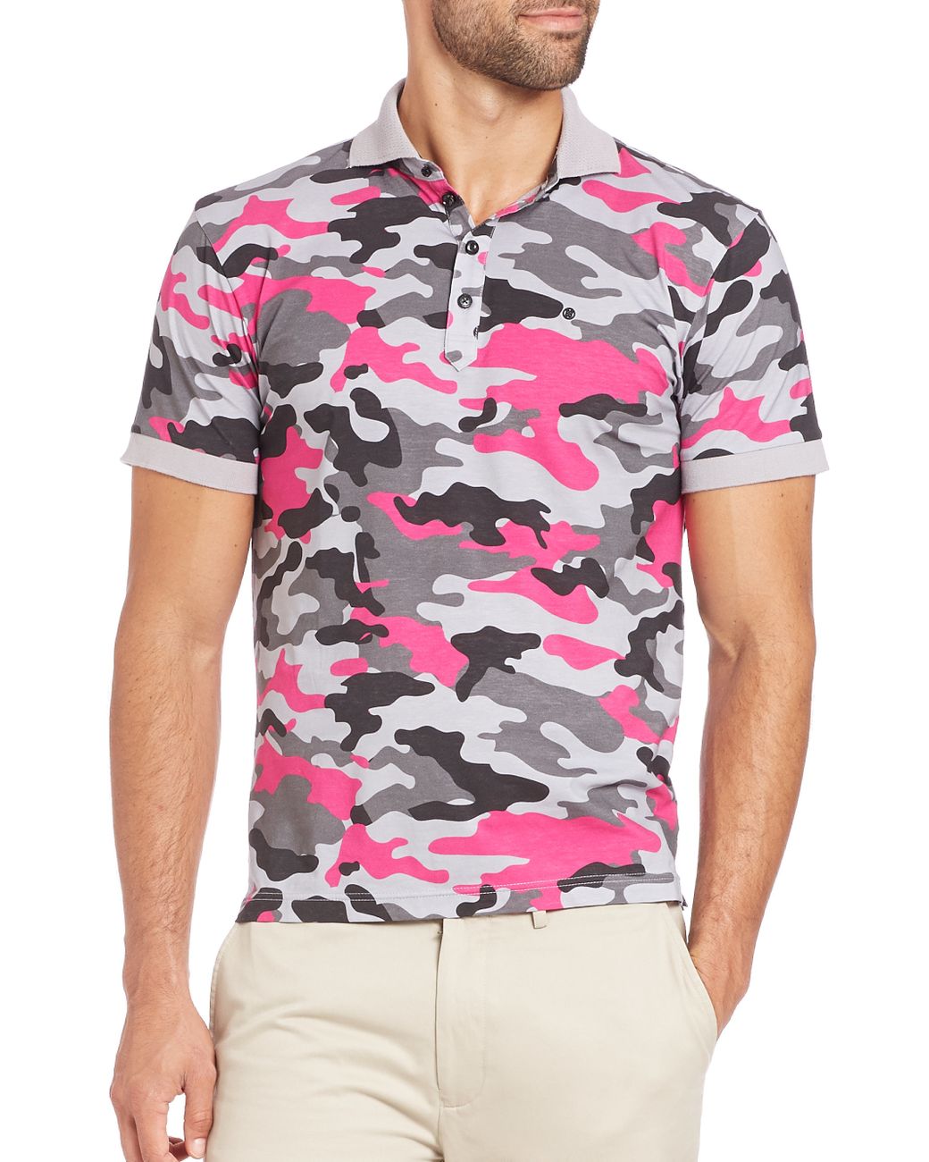 G/FORE Cotton Camo Polo in Grey-Pink 