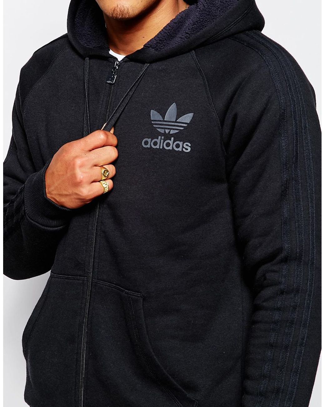 adidas Originals Zip Up Hoodie With Fleece Lining Ab7590 in Black for Men |  Lyst