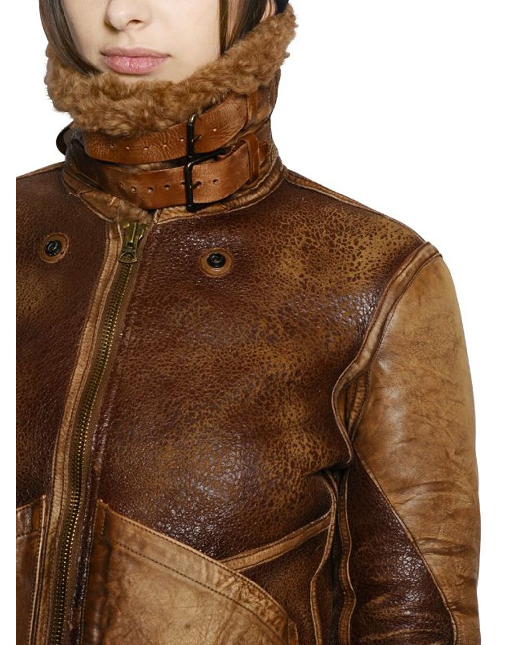 Polo Ralph Lauren Shearling Leather Jacket in Brown | Lyst