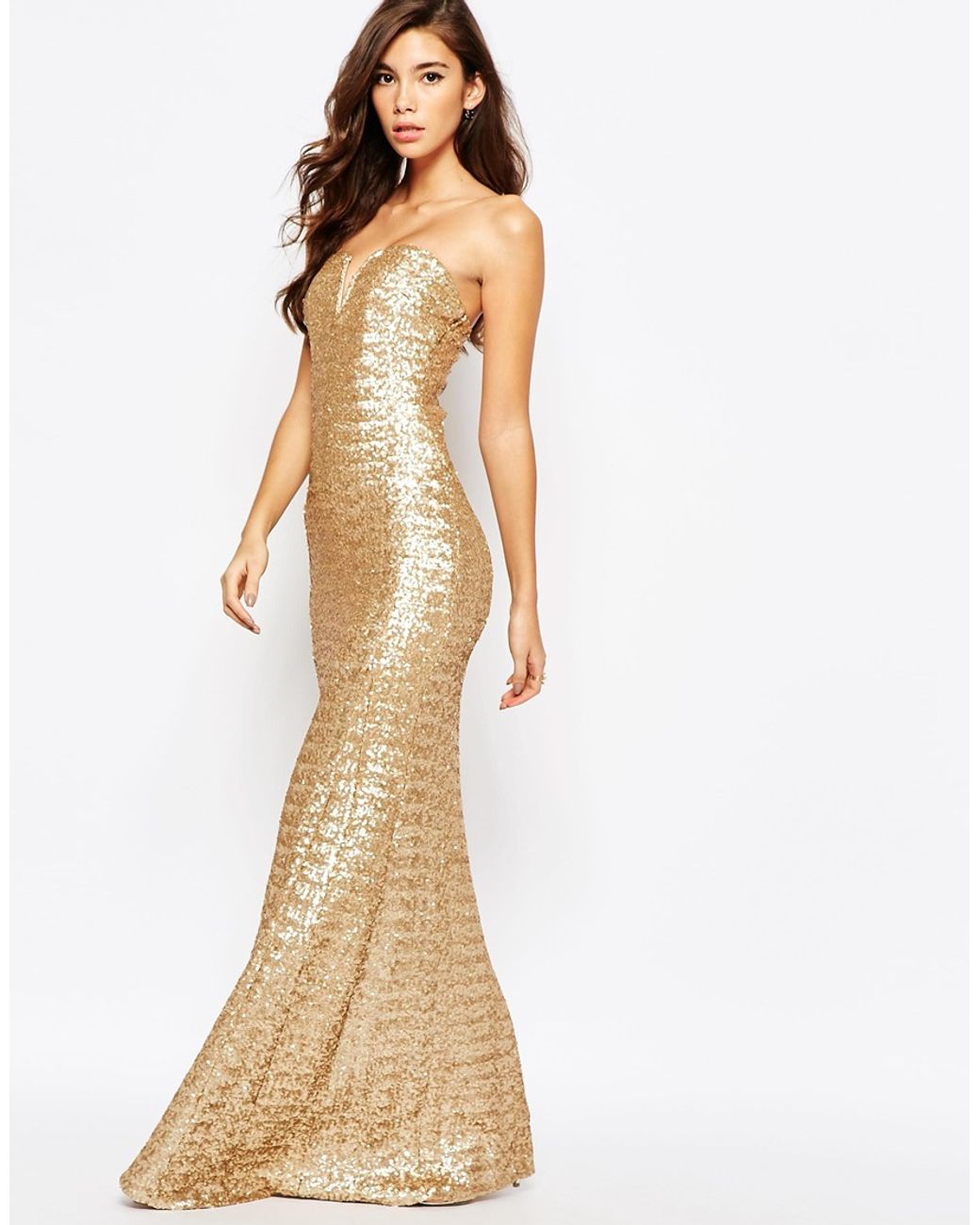 TFNC London Synthetic Showstopper Sequin Maxi Dress - Gold in Metallic |  Lyst