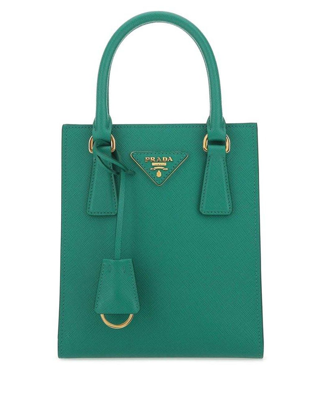 Prada Logo Plaque Tote Bag in Green | Lyst