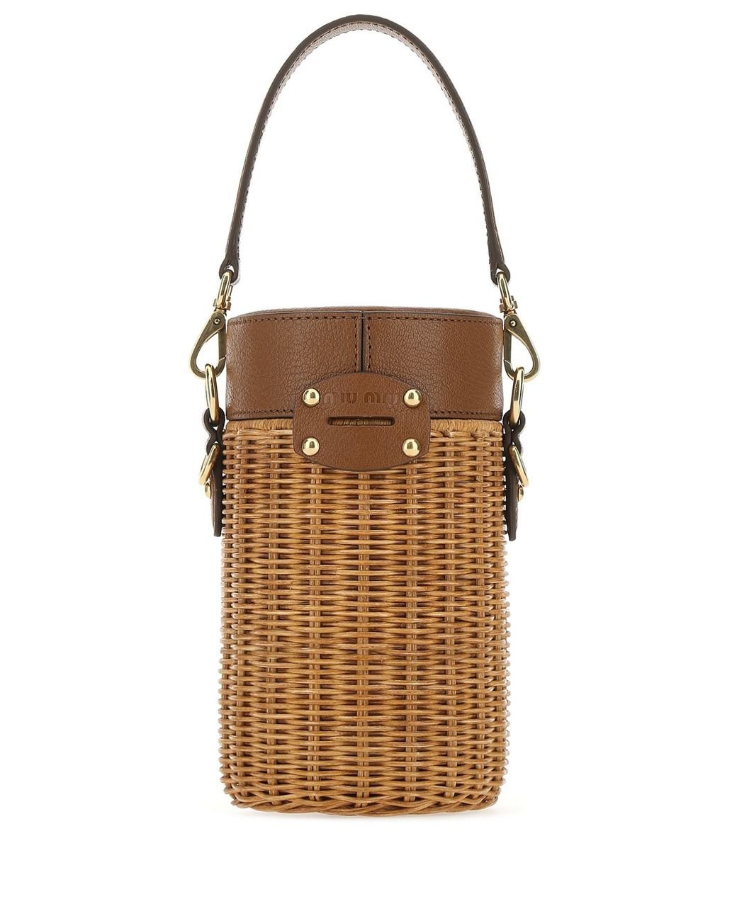 Miu Miu Wicker Cylinder Mini Bag in Brown | Lyst