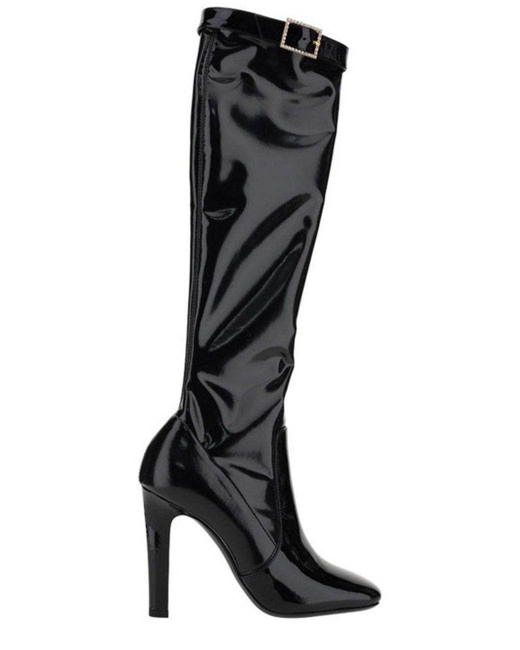 Saint Laurent Kneelength Buckle Strap Boots in Black Lyst