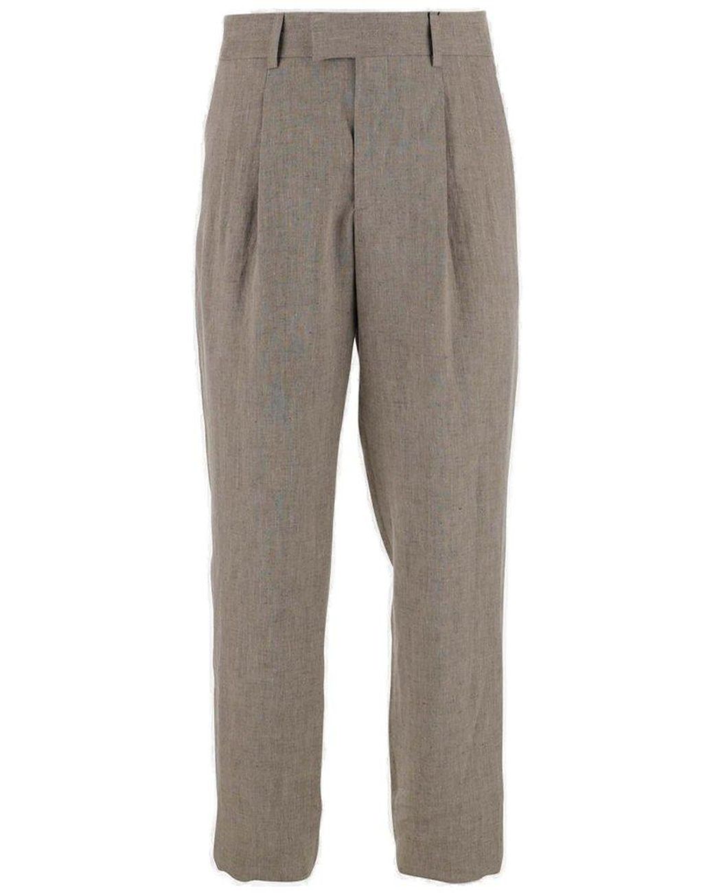 Giorgio Armani Straight Leg Pleated Pants in Natural for Men | Lyst