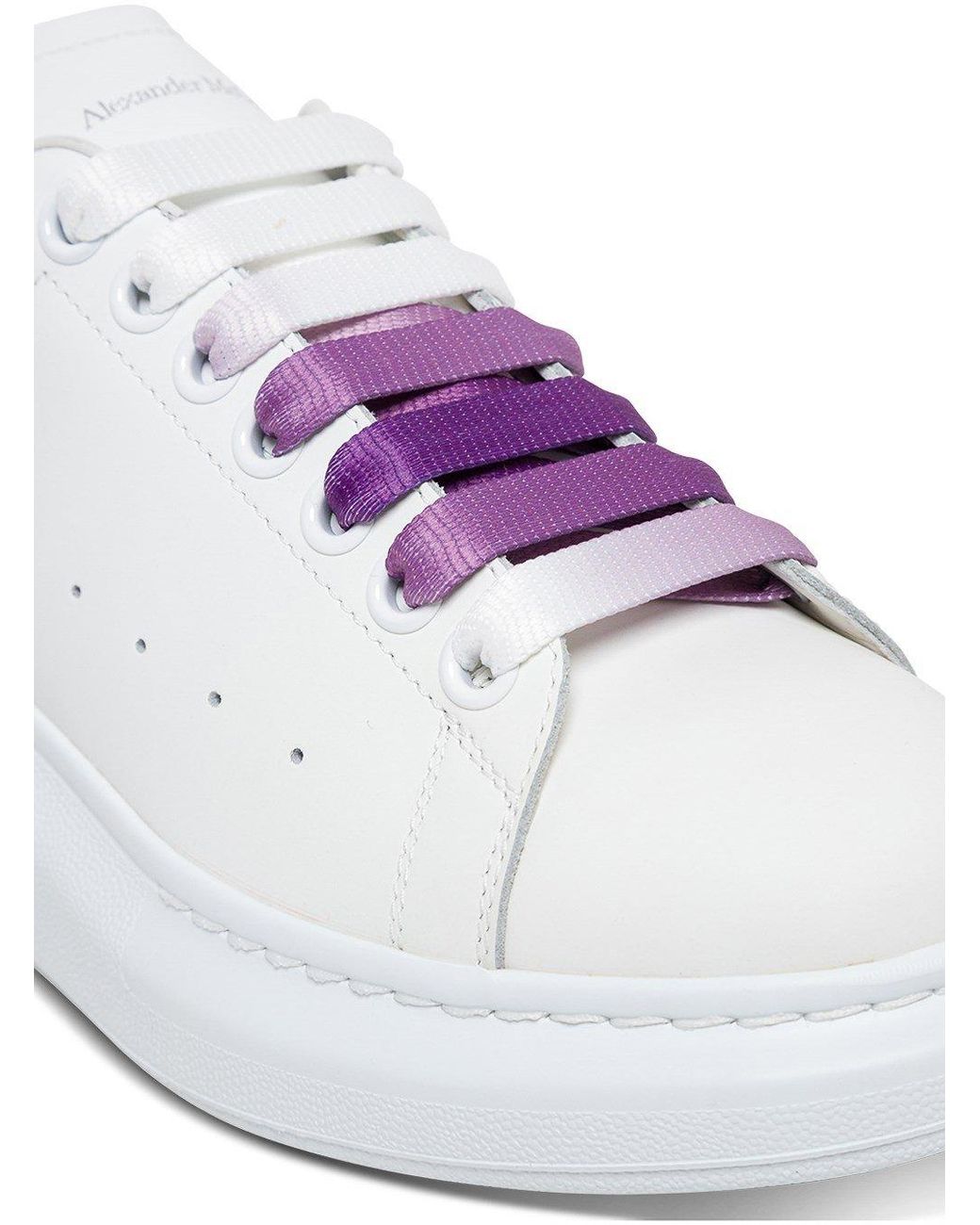 Alexander McQueen White Leather Sneakers With Purple Laces Lyst