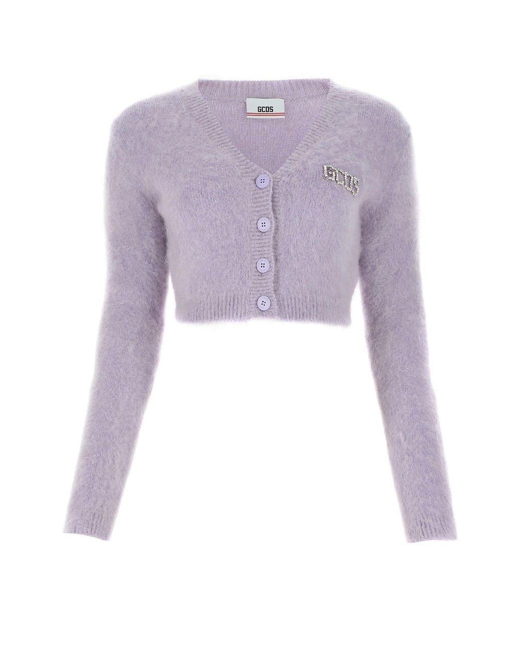 Gcds Logo Jewel Patch Cropped Cardigan in Purple | Lyst