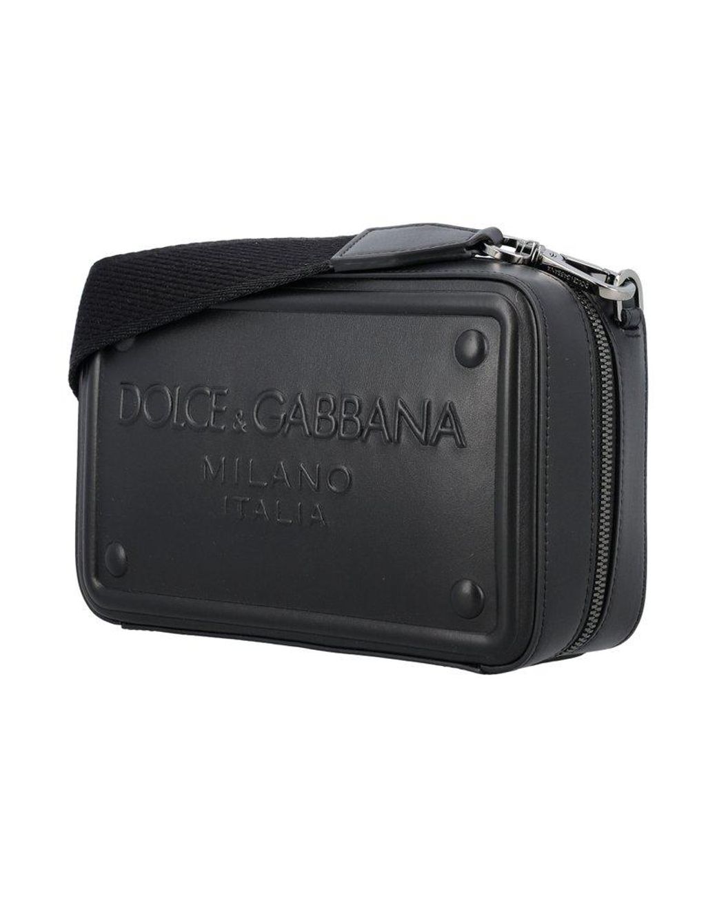 Dolce & Gabbana Logo-Embossed Zipped Shoulder Bag in Black Dolce & Gabbana Logo-Embossed Zipped Shoulder Bag in Black