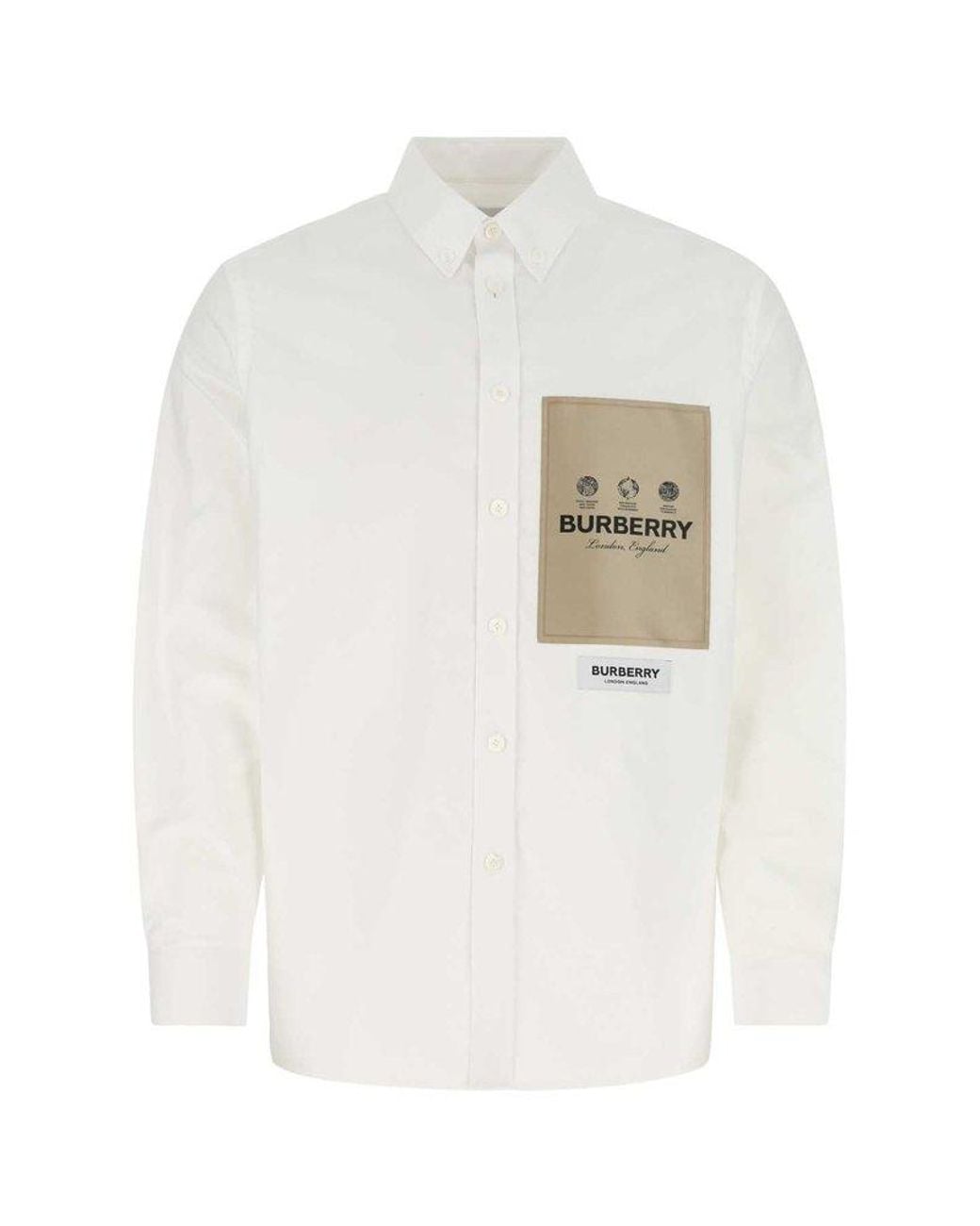 mens white burberry dress shirt Burberry Stretch Cotton Poplin Shirt, White