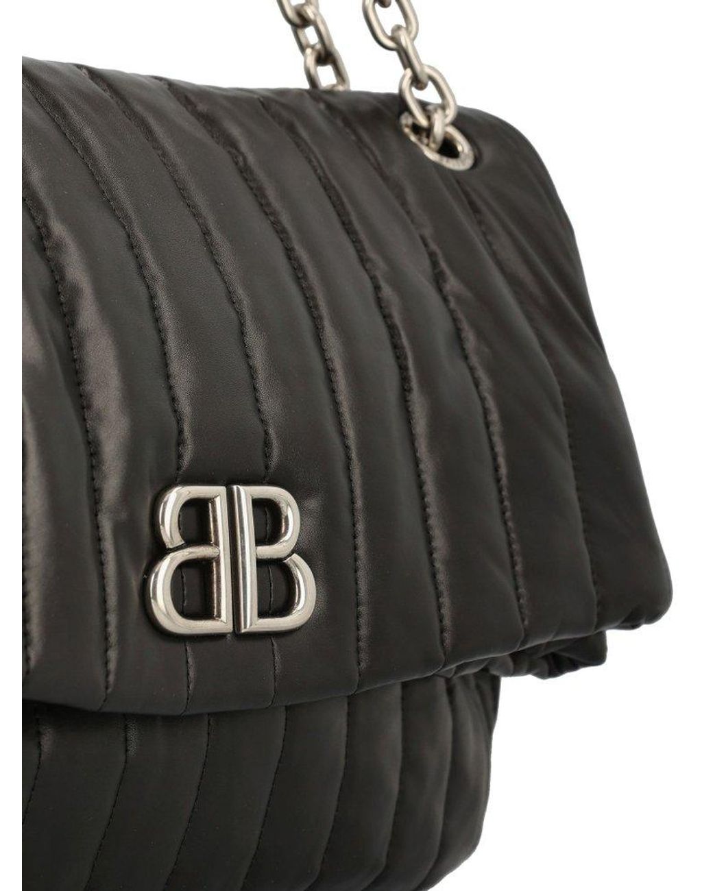 Balenciaga Monaco Medium Quilted Chain Shoulder Bag in Black