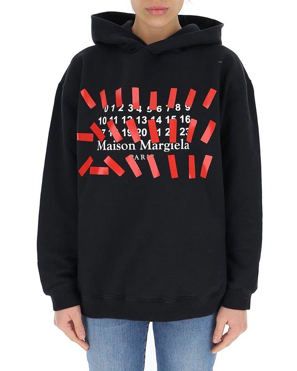 Maison Margiela Taped Logo Print Hoodie in Black | Lyst