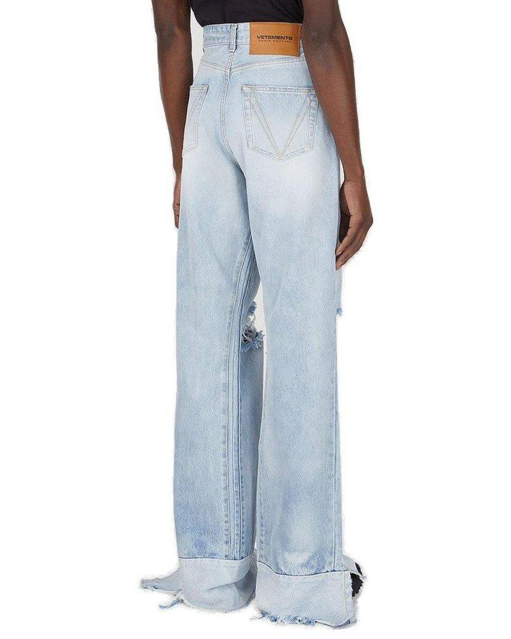 Vetements Destroyed Wide Leg Jeans in Blue for Men | Lyst