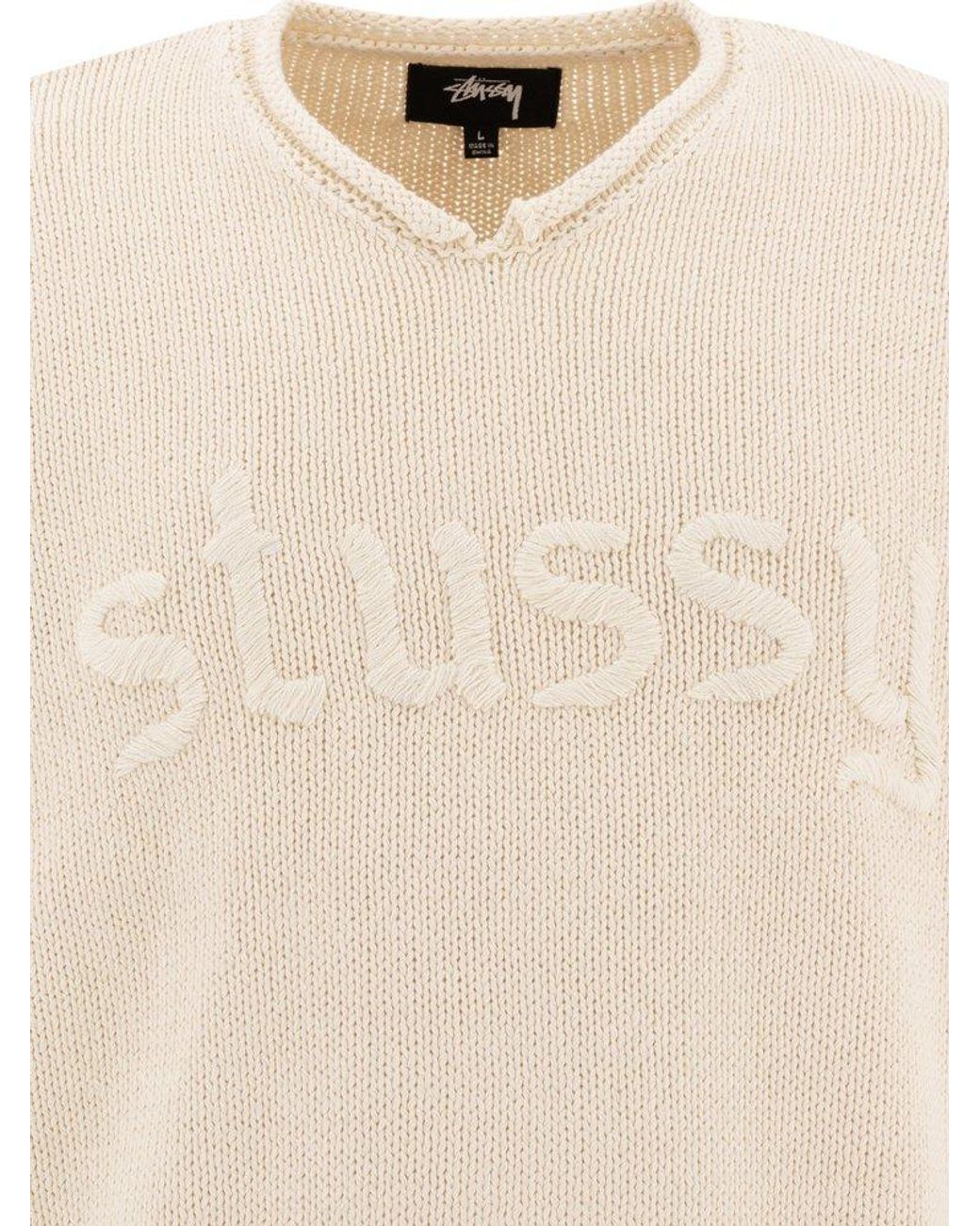 トップス stussy EMBROIDERED V-NECK LOGO SWEATER Stussy Embroidered V-Neck Logo Sweater Natural Men's - SS24 - US