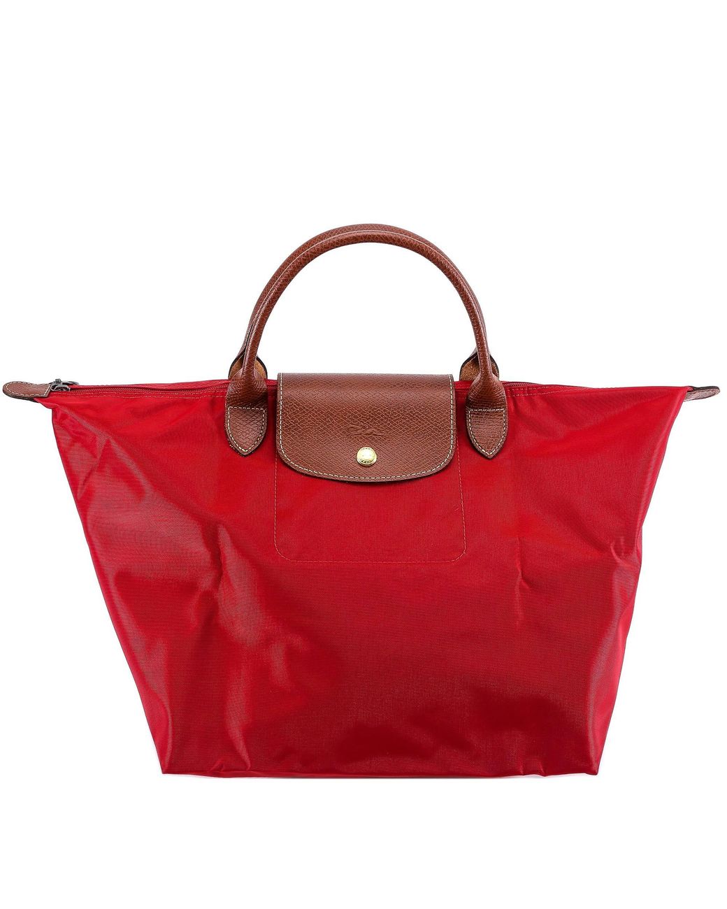 Longchamp Le Pliage Small Nylon Short Handle Tote in Red | Lyst