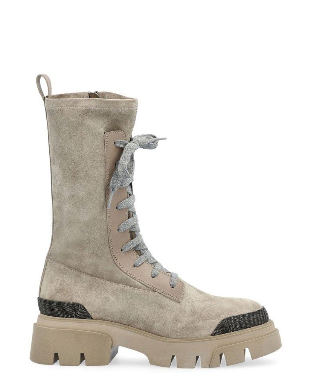 Brunello Cucinelli Chunky Laceup Kneehigh Boots in Natural Lyst Canada