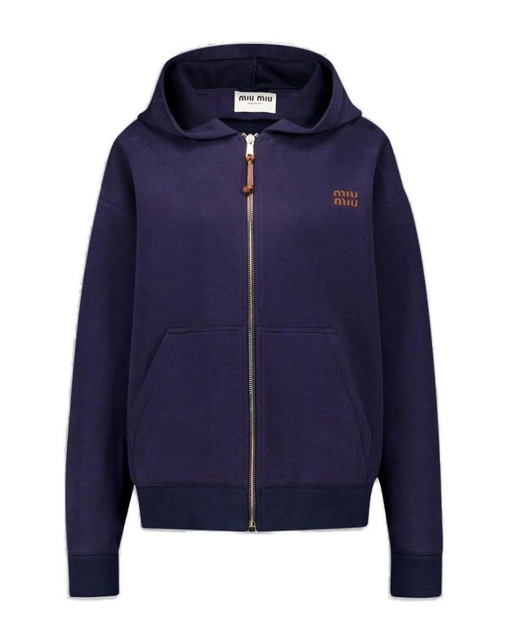 Miu Miu Zip-Up Hooded Jacket in Blue | Lyst Miu Miu Zip-Up Hooded Jacket in Blue | Lyst