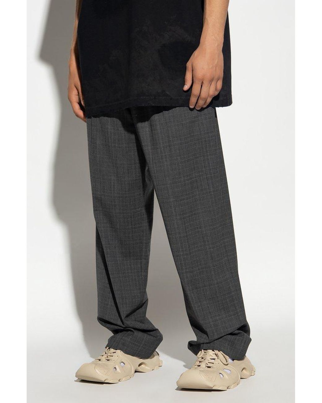 Balenciaga Elastic Waistband Checked Trousers in Gray for Men | Lyst