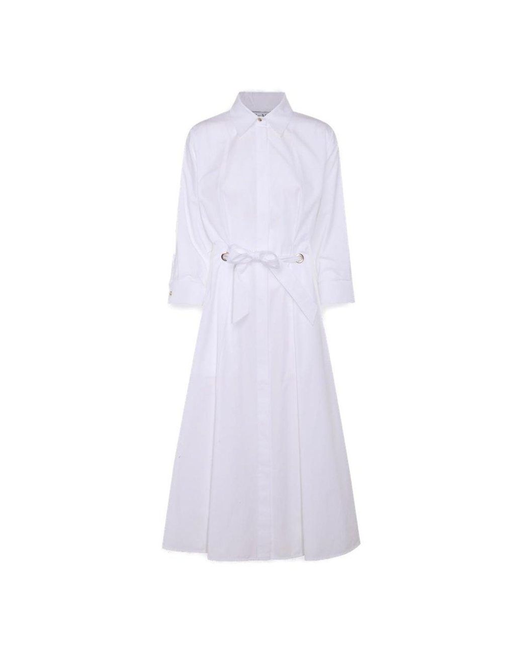 Max Mara Belted Long-sleeved Dress in White | Lyst