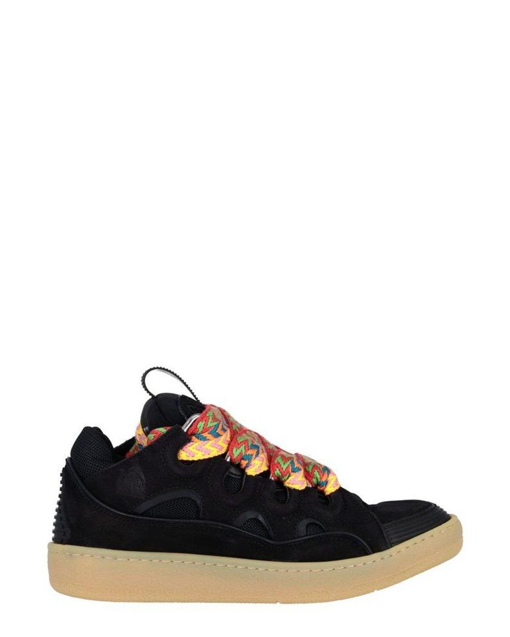 Lanvin Leather Curb Panelled Lace-up Sneakers in Black | Lyst UK