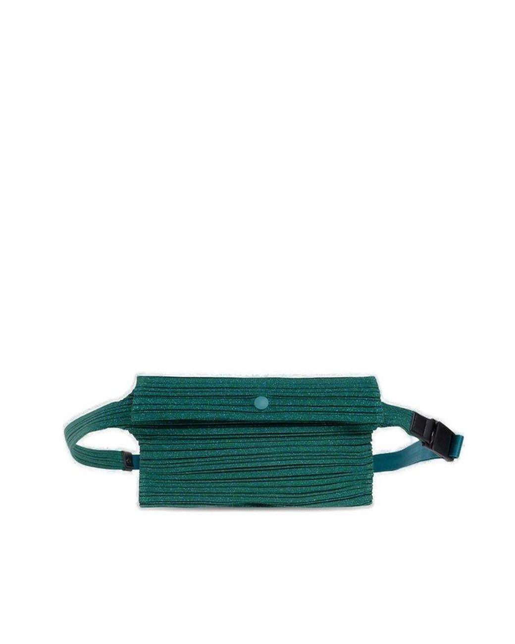 Pleats Please Issey Miyake Pleated Belt Bag in Green