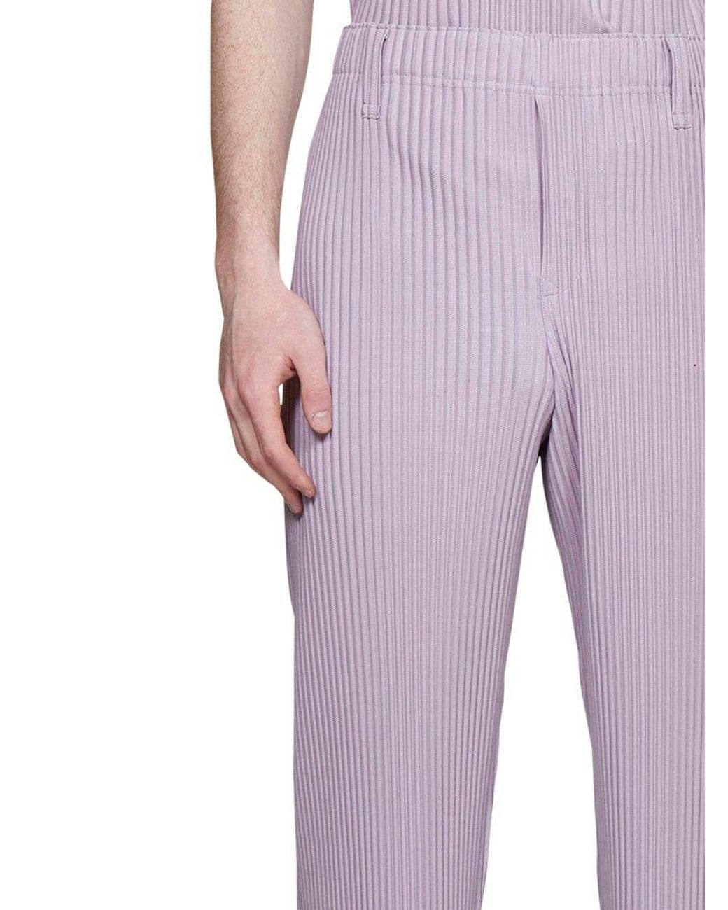 Homme Plissé Issey Miyake Elastic Waist Pleated Trousers in Purple