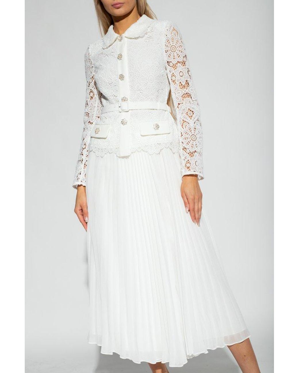 Self-Portrait Pleated Dress in White | Lyst Self-Portrait Pleated Dress in White | Lyst